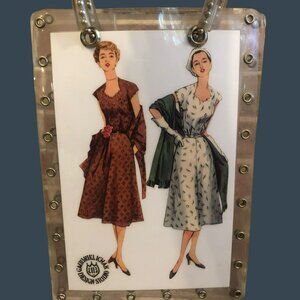 Gabriell Ichak Clear Acrylic Handbag With Vintage Fashion Print & Metal Rivets